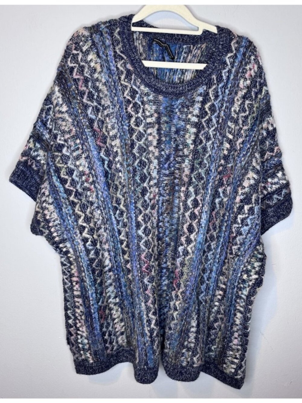 Peruvian Connection Mariscal Pullover M/L Poncho Sweater Knit Alpaca Short Slv